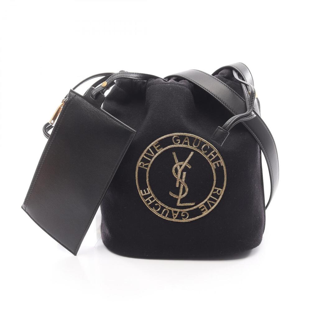 Saint Laurent Paris Rive Gauche Bucket Bag Shoulder Wool Leather Black